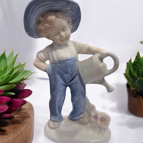 Vintage LEGO Japan Porcelain Boy with Watering Can Flower Figurine 4.75" Tall - Picture 1 of 12